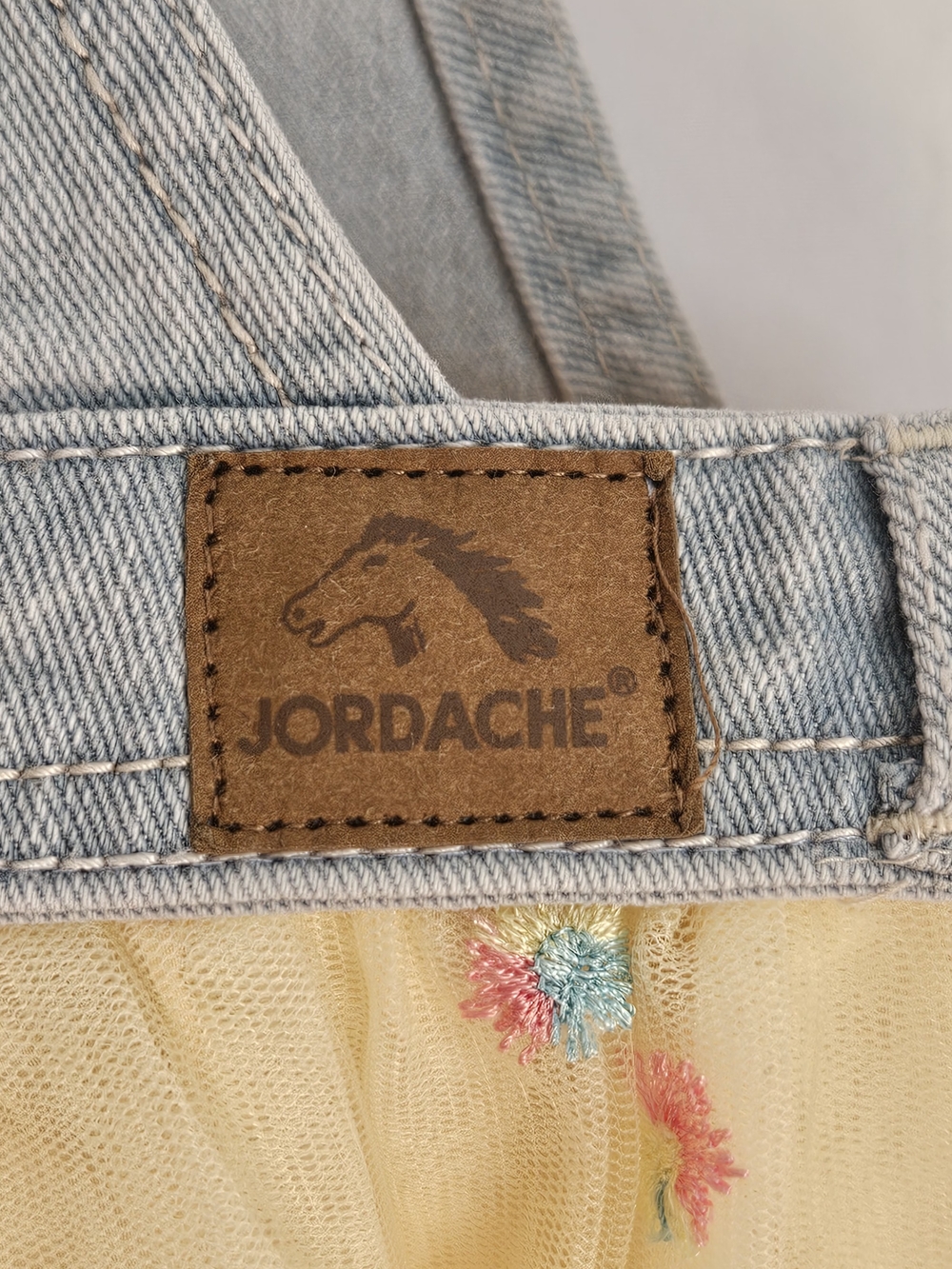 Jordache Denim & Tulle Jumper Dress Toddler Girls Size 3T Floral Embroidered - Picture 4 of 9